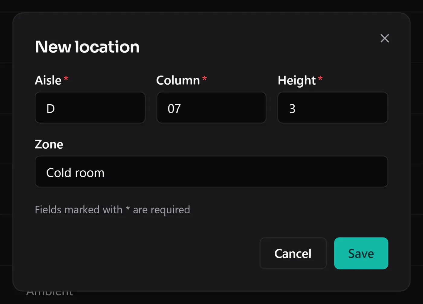The warehouse location grid — aisle, column and height