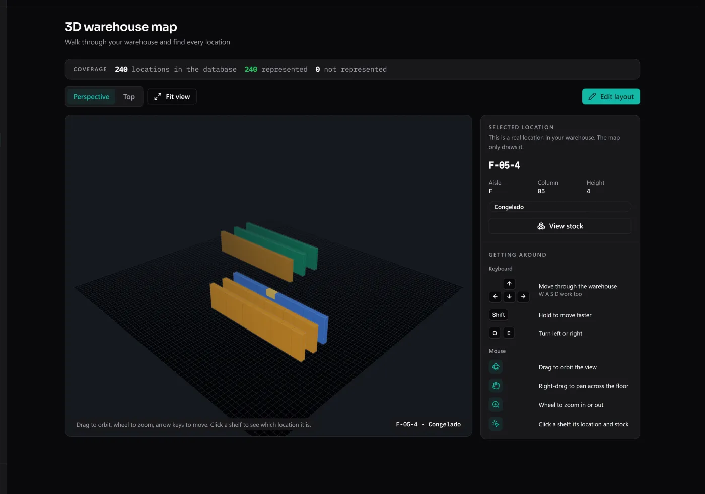 3D warehouse map, built from the locations you already have